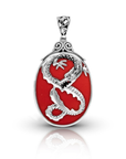 Balinese Artisan 925 Dragon Sterling Silver Pendant with Red Coral