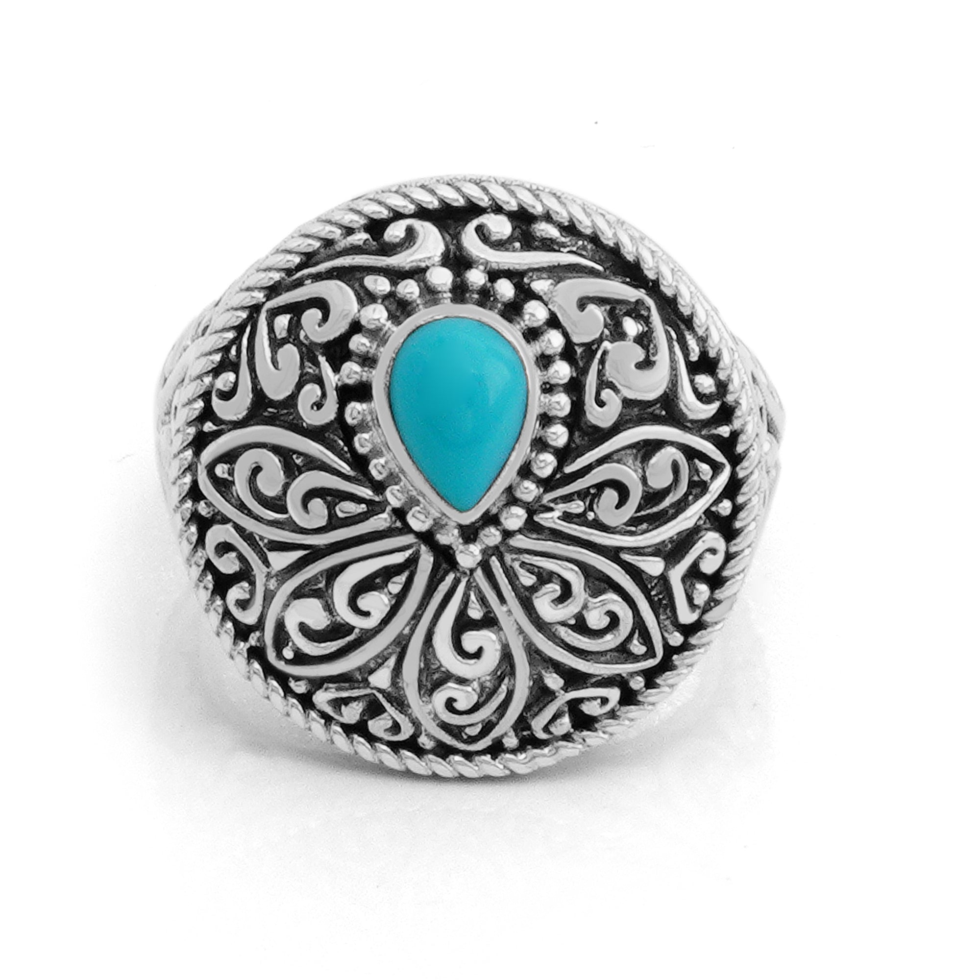 Artisanal Balinese Sterling Silver Turquoise Ring