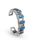 Elegant Intricate Bali Sterling Silver Bangle with Mystical Labradorite Glow