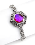 Royal Quartz Elegance – Sterling Silver Bali Statement Bracelet