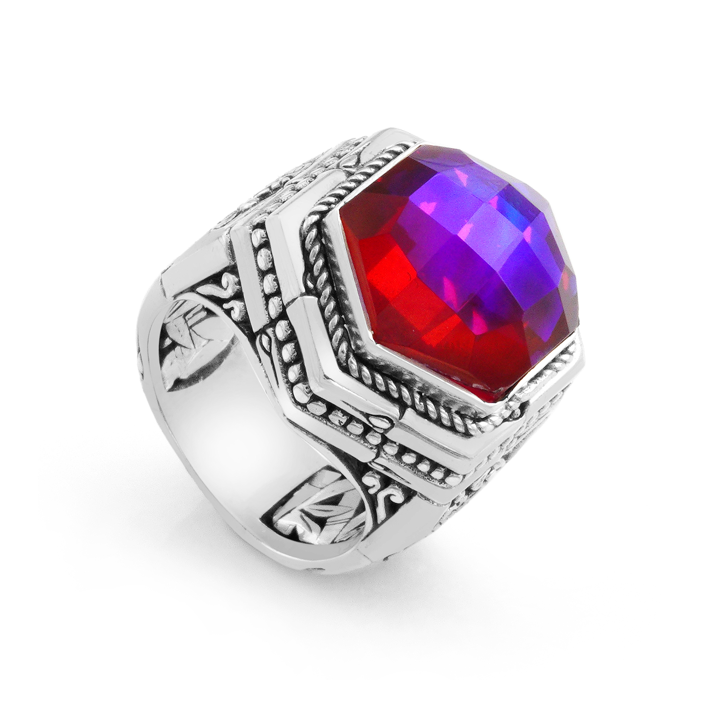 Royal Quartz Elegance – Sterling Silver Bali Statement Ring