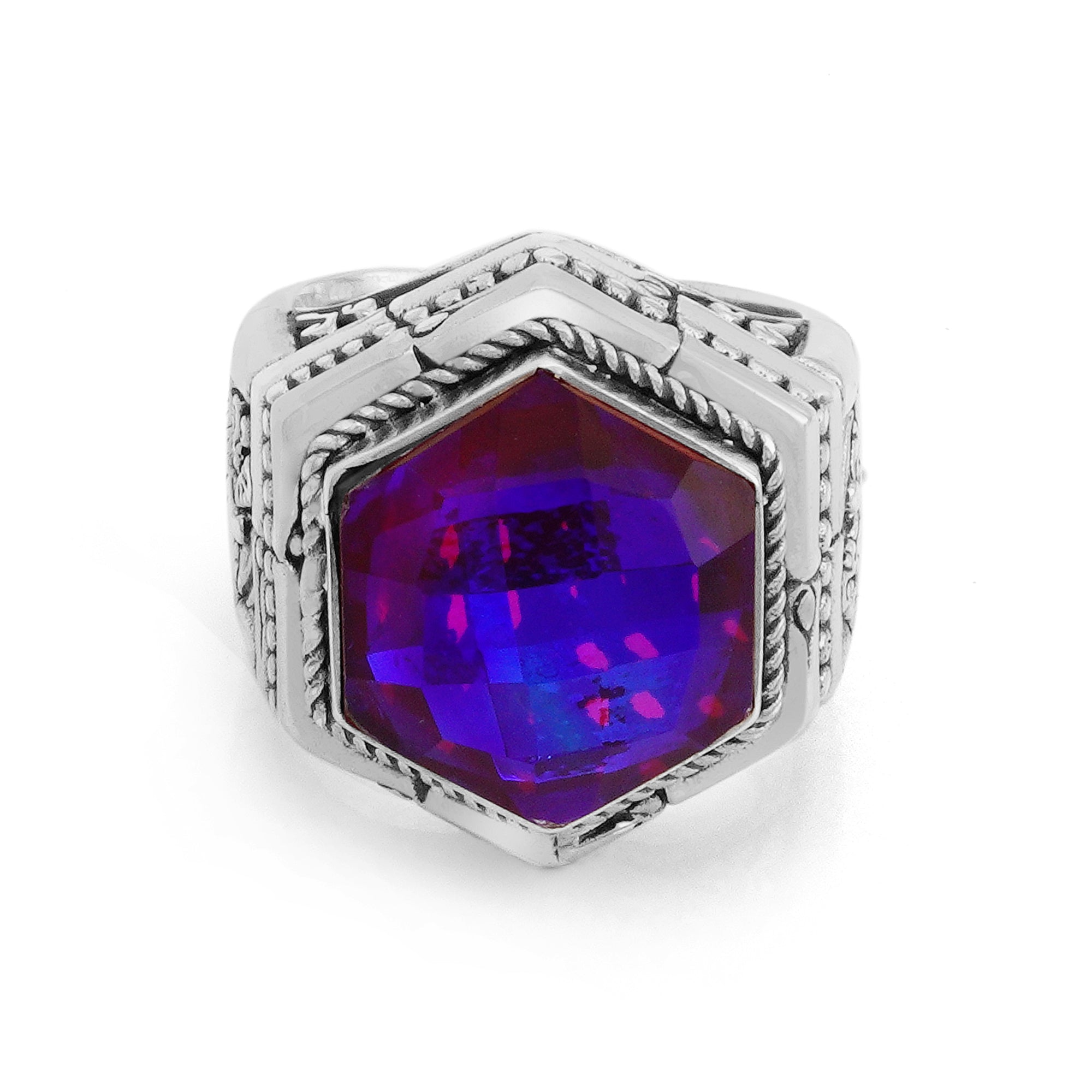 Royal Quartz Elegance – Sterling Silver Bali Statement Ring