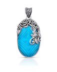 Sterling Silver & Carved Turquoise Balinese Pendant
