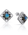 Carved Labradorite Sterling Silver Bali Stud Earrings