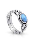 Balinese Artisan 925 Sterling Silver Intertwined Ring with Blue Opal