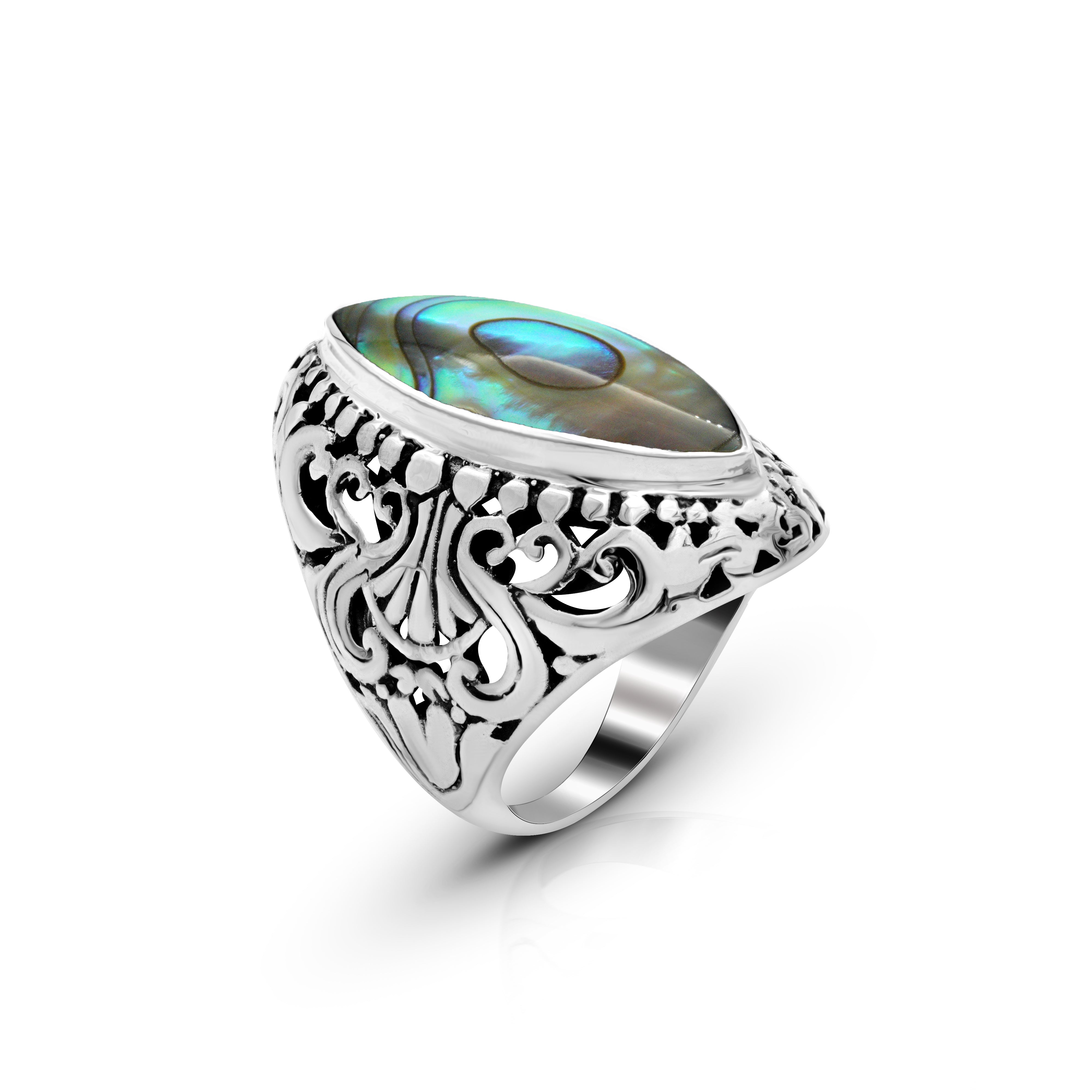 NEW Bali Abalone Ring Statement Ring Bali Hand Crafted Silversmith store Sz 7 NWT