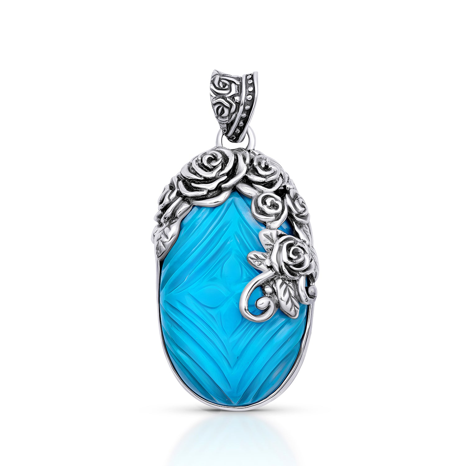 Sterling Silver & Carved Turquoise Balinese Pendant