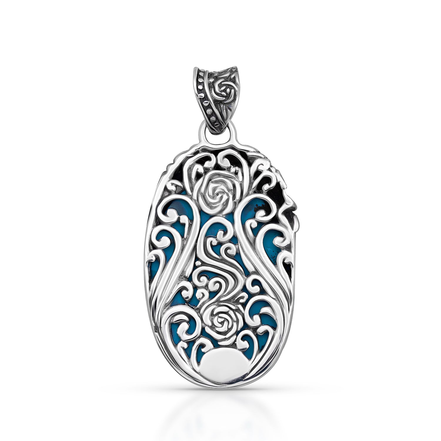 Sterling Silver & Carved Turquoise Balinese Pendant