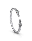 Balinese Artisan Sterling Silver Crocodile Bangle with Garnet Eyes – Handcrafted Statement