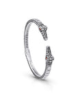 Balinese Artisan Sterling Silver Crocodile Bangle with Garnet Eyes – Handcrafted Statement
