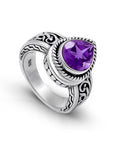 Celestial Harmony: Balinese Artisan 925 Sterling Silver Ring with Amethyst