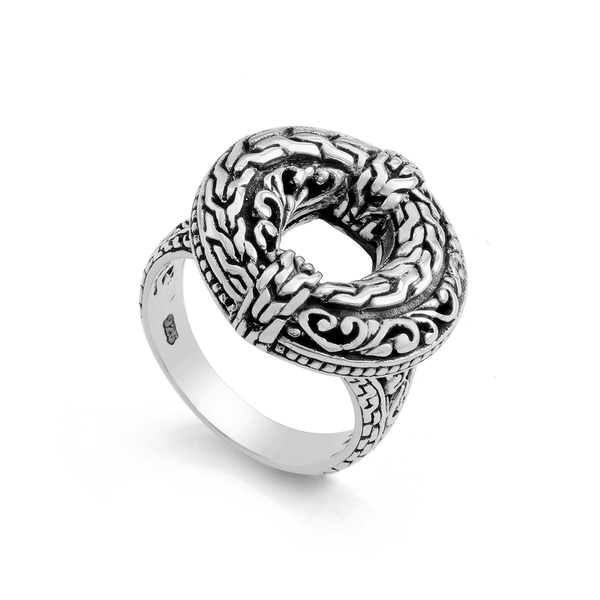 Sterling Silver Rounded Tulang Motif Bali Ring