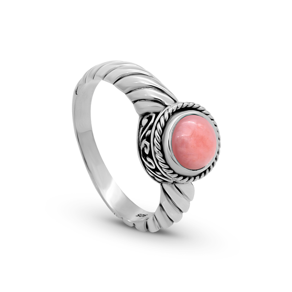 Balinese Artisan Sterling Silver Ring with Radiant Pink Opal