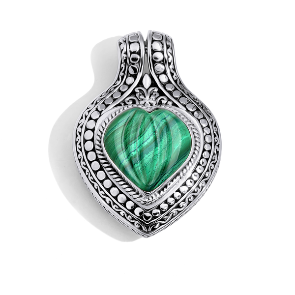 Romantic Bali Sterling Silver Malachite Heart Pendant