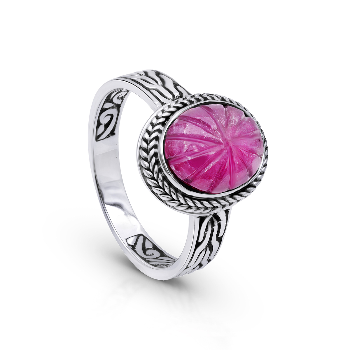 Carved Ruby Sterling Silver Ring