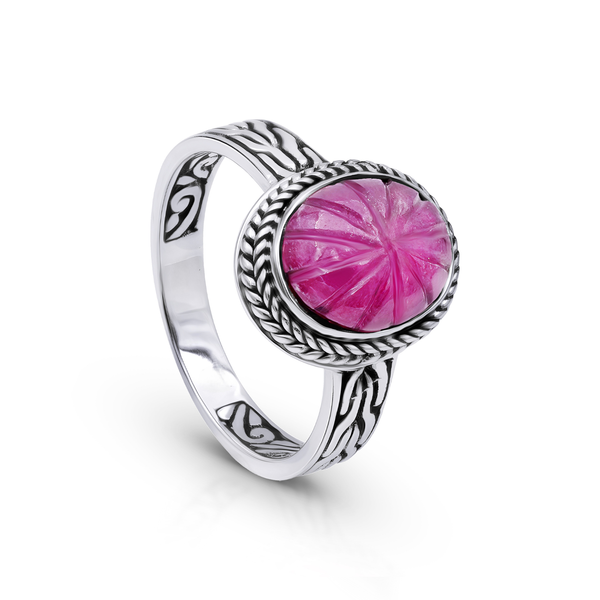 Carved Ruby Sterling Silver Ring