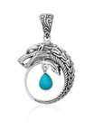 Majestic Bali Sterling Silver Dragon Pendant with Sleeping Beauty Turquoise Drop