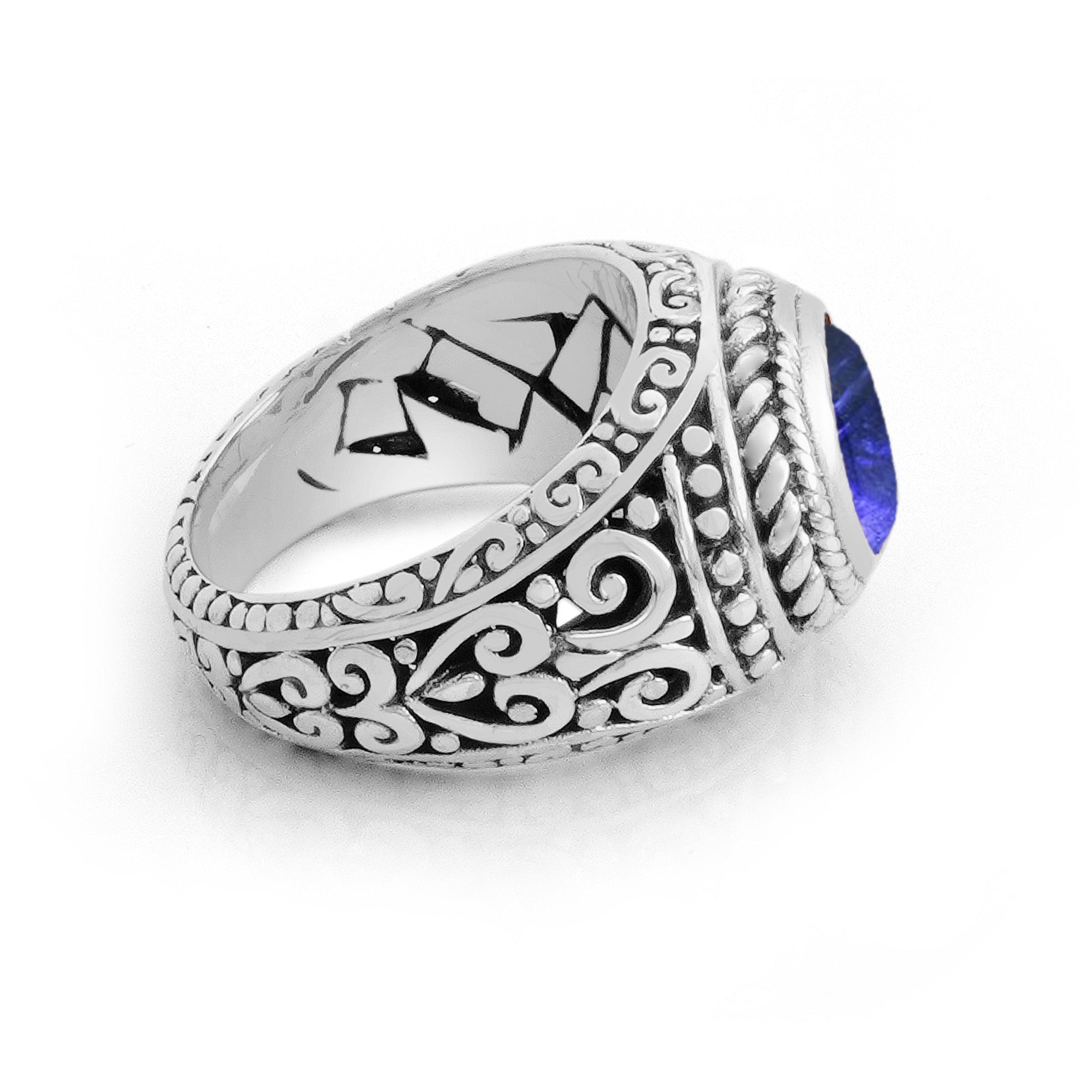 Balinese Artisan Handcrafted Sterling Silver Ring with Tanzanite Gemstone