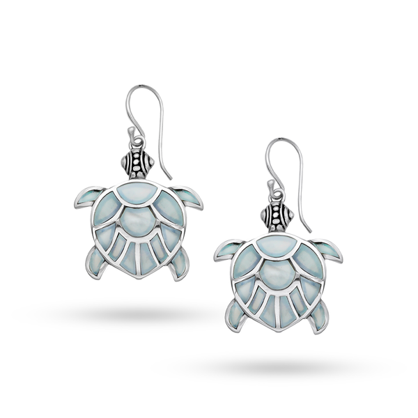 Balinese Artisan 925 Sterling Silver Turtle Earrings with Mother of Pearl