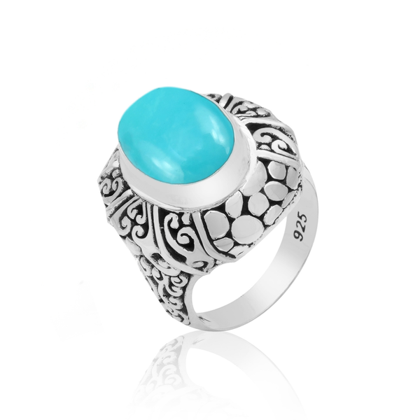 Balinese Artisan Handcrafted Sterling Silver Ring with Sleeping Beauty Turquoise
