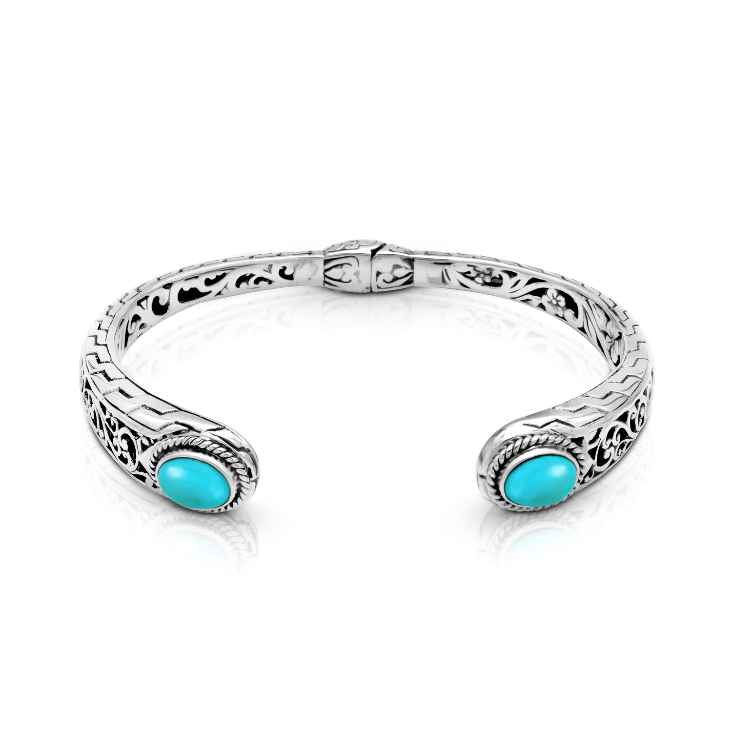Balinese Artisan Tropical Tranquility Bangle in 925 Sterling Silver with Sleeping Beauty Turquoise