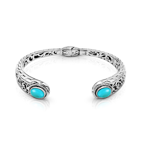 Balinese Artisan Tropical Tranquility Bangle in 925 Sterling Silver with Sleeping Beauty Turquoise