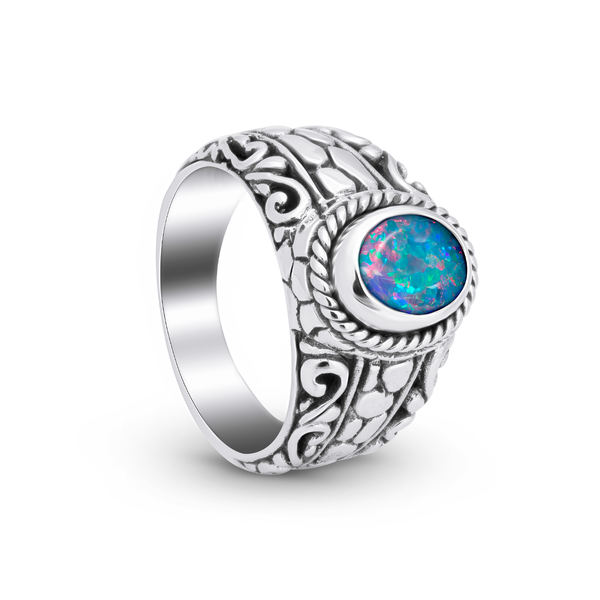 Majestic Boulder Opal Sterling Silver Bali Ring