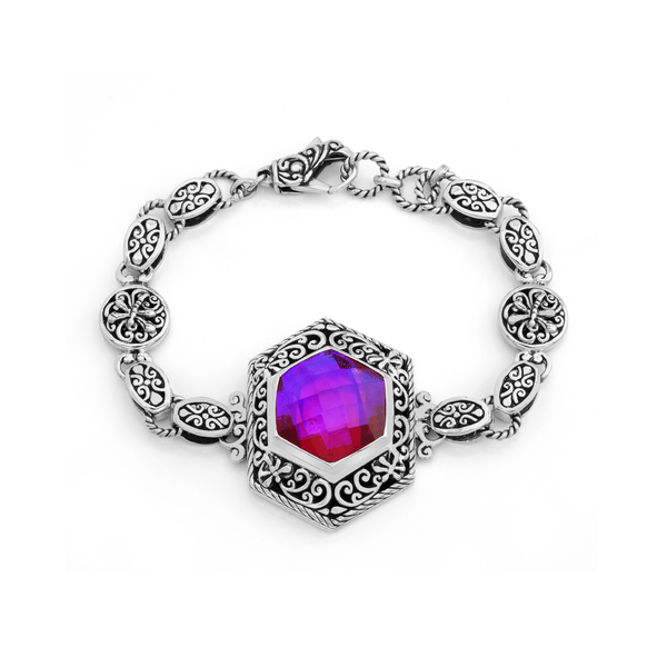 Royal Quartz Elegance – Sterling Silver Bali Statement Bracelet