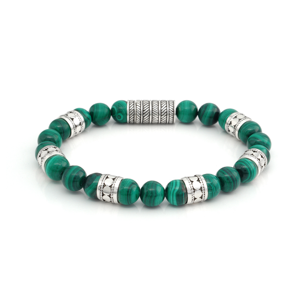 Malachite Beaded Bali Sterling Silver Bracelet