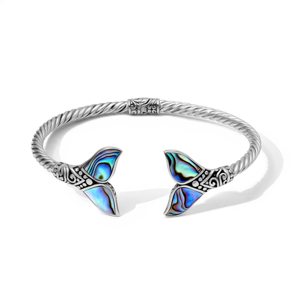 Sterling Silver Unity Fluke Abalone Bali Bangle