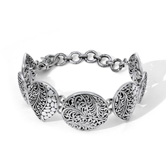 Floral Motif Sterling Silver Bali Bracelet