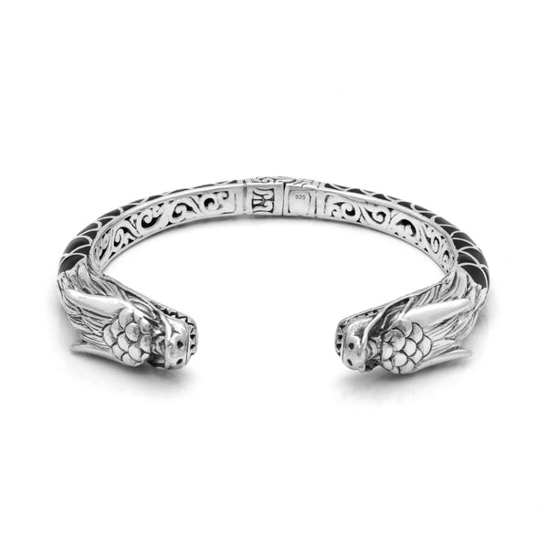 Mystic Sterling Silver Black Shell Double Dragon Bangle