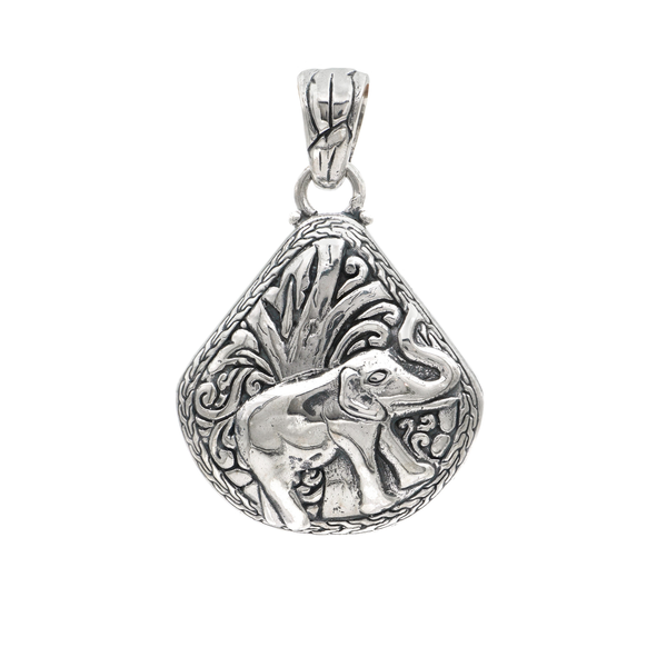 Majestic Balinese Elephant Motif Sterling Silver Pendant