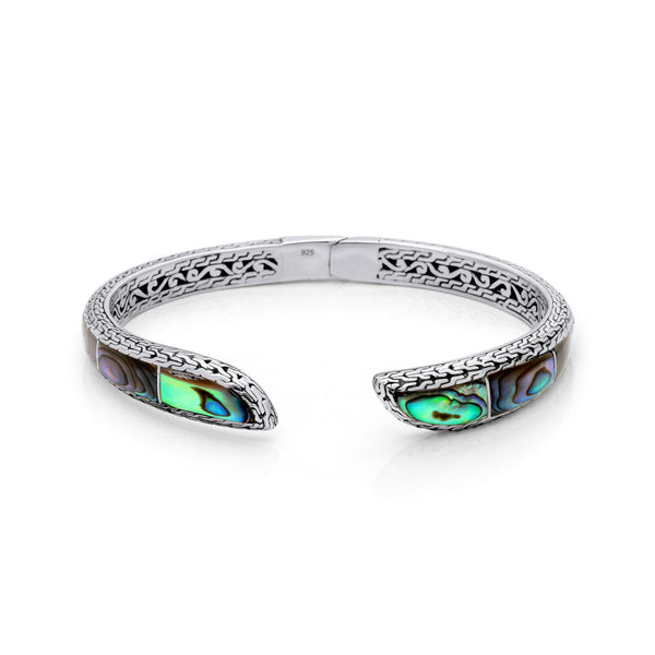 Seamless Abalone Sterling Silver Bali Bangle