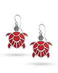 Balinese Artisan 925 Sterling Silver Turtle Earring with Red Coral