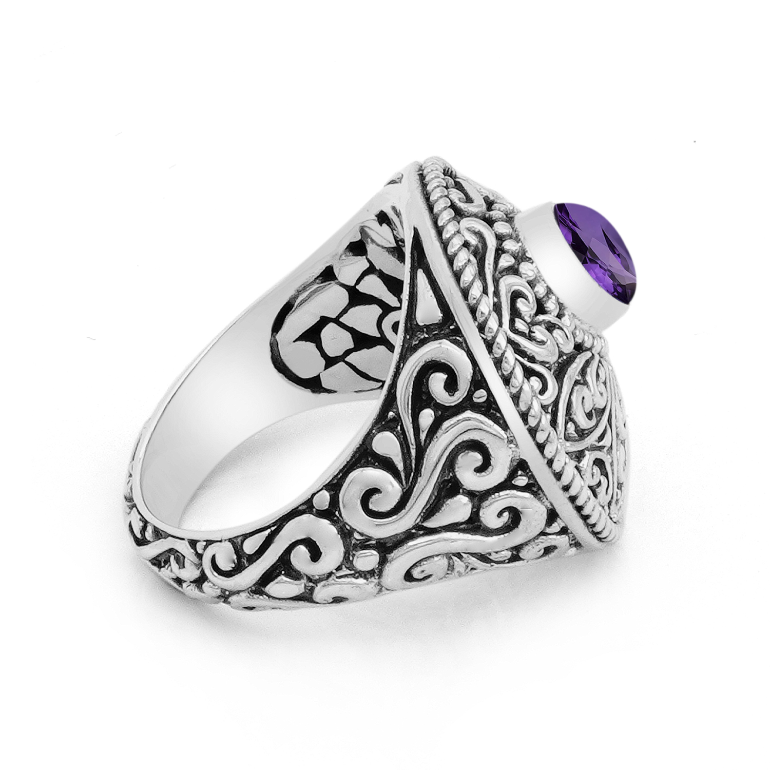 Amethyst Balinese Motif Ring