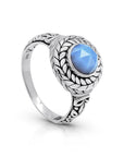 Balinese Artisan 925 Sterling Silver Circle of Life Ring with Blue Opal