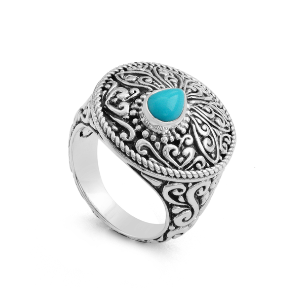 Artisanal Balinese Sterling Silver Turquoise Ring