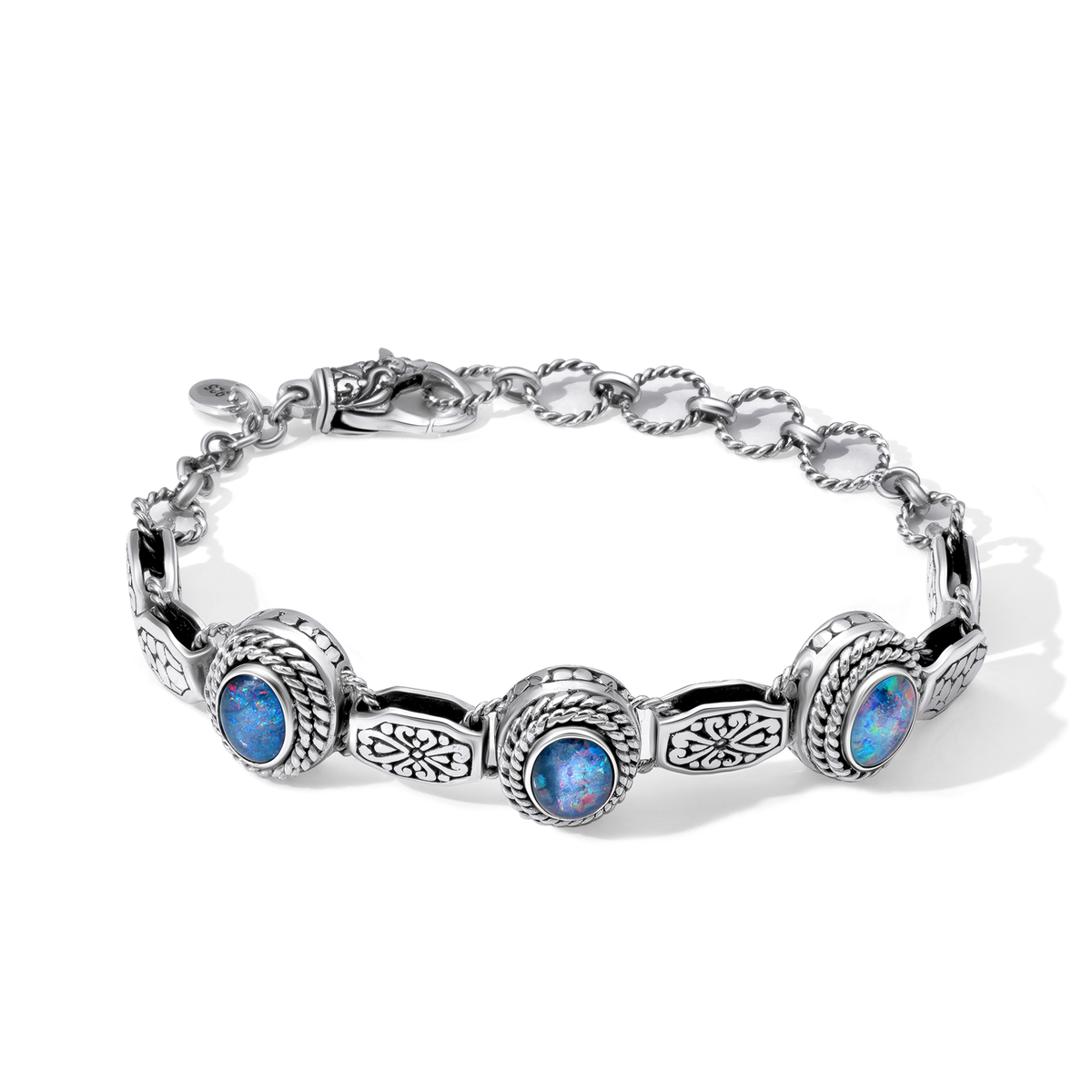 Vibrant Boulder Opal Sterling Silver Bali Bracelet