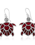 Balinese Artisan 925 Sterling Silver Turtle Shape Earring with Red Coral