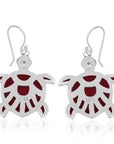 Balinese Artisan 925 Sterling Silver Turtle Shape Earring with Red Coral