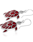 Balinese Artisan 925 Sterling Silver Turtle Shape Earring with Red Coral