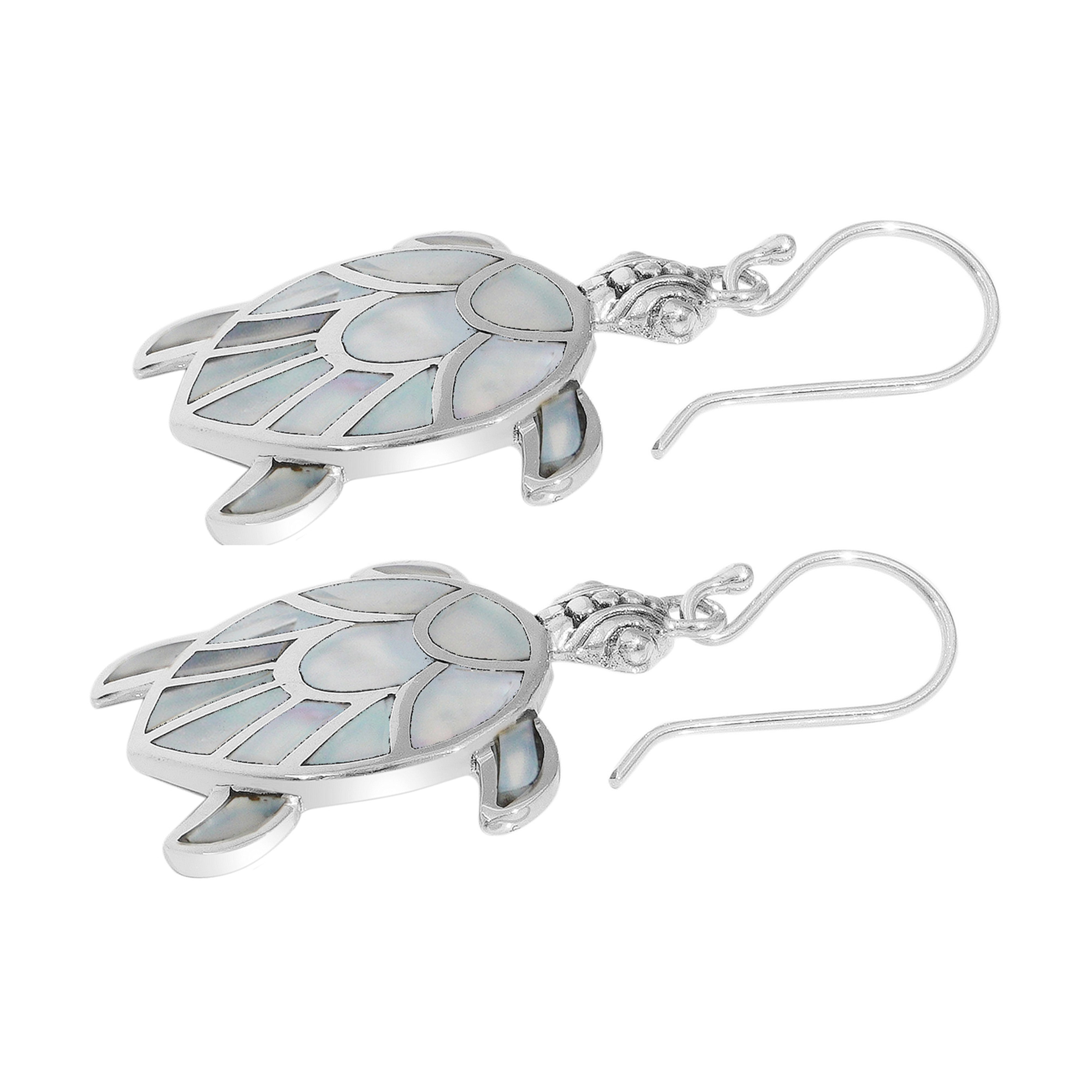 Balinese Artisan 925 Sterling Silver Turtle Earrings with Mother of Pearl