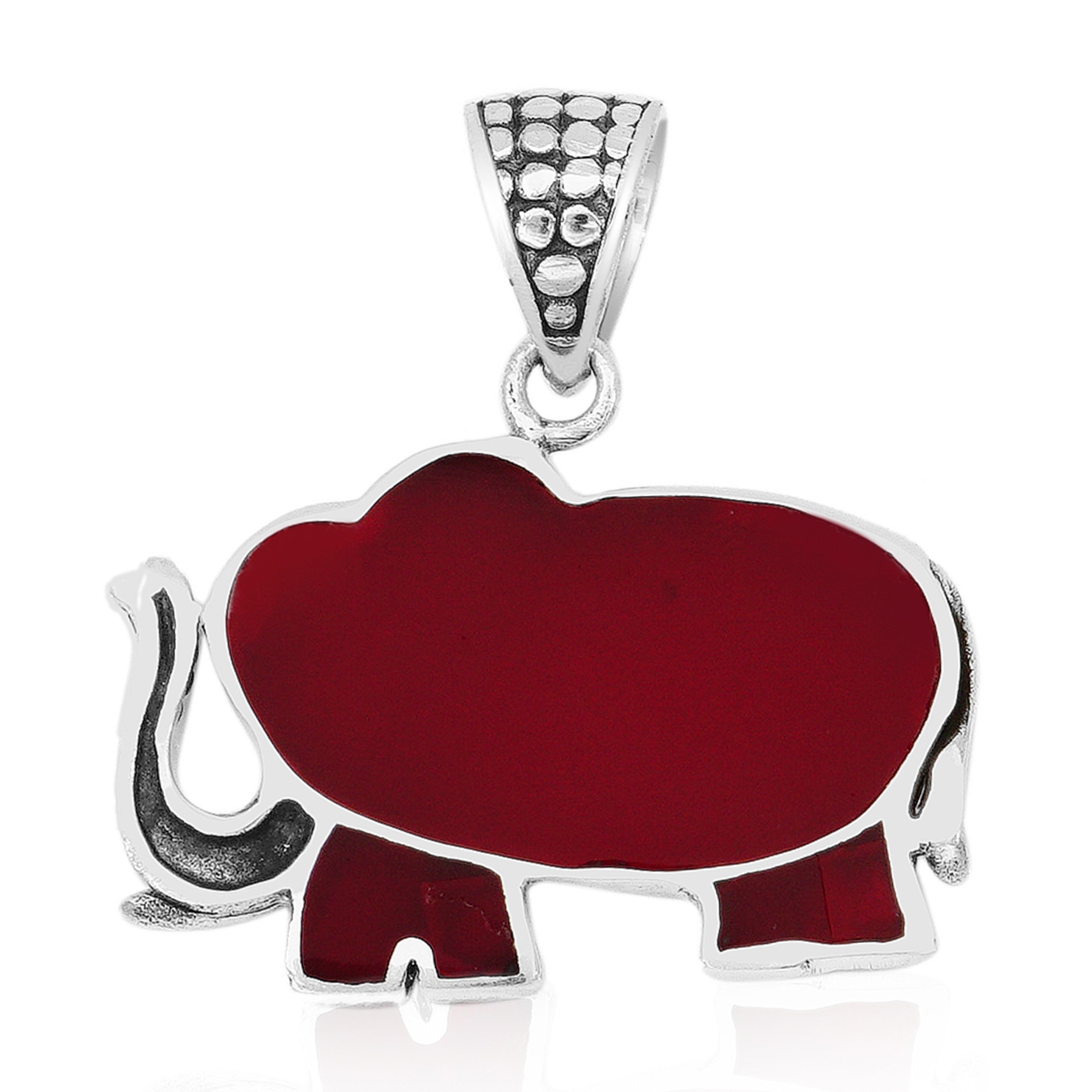 Balinese Artisan 925 Sterling Silver Elephant Pendant with Coral