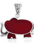 Balinese Artisan 925 Sterling Silver Elephant Pendant with Coral