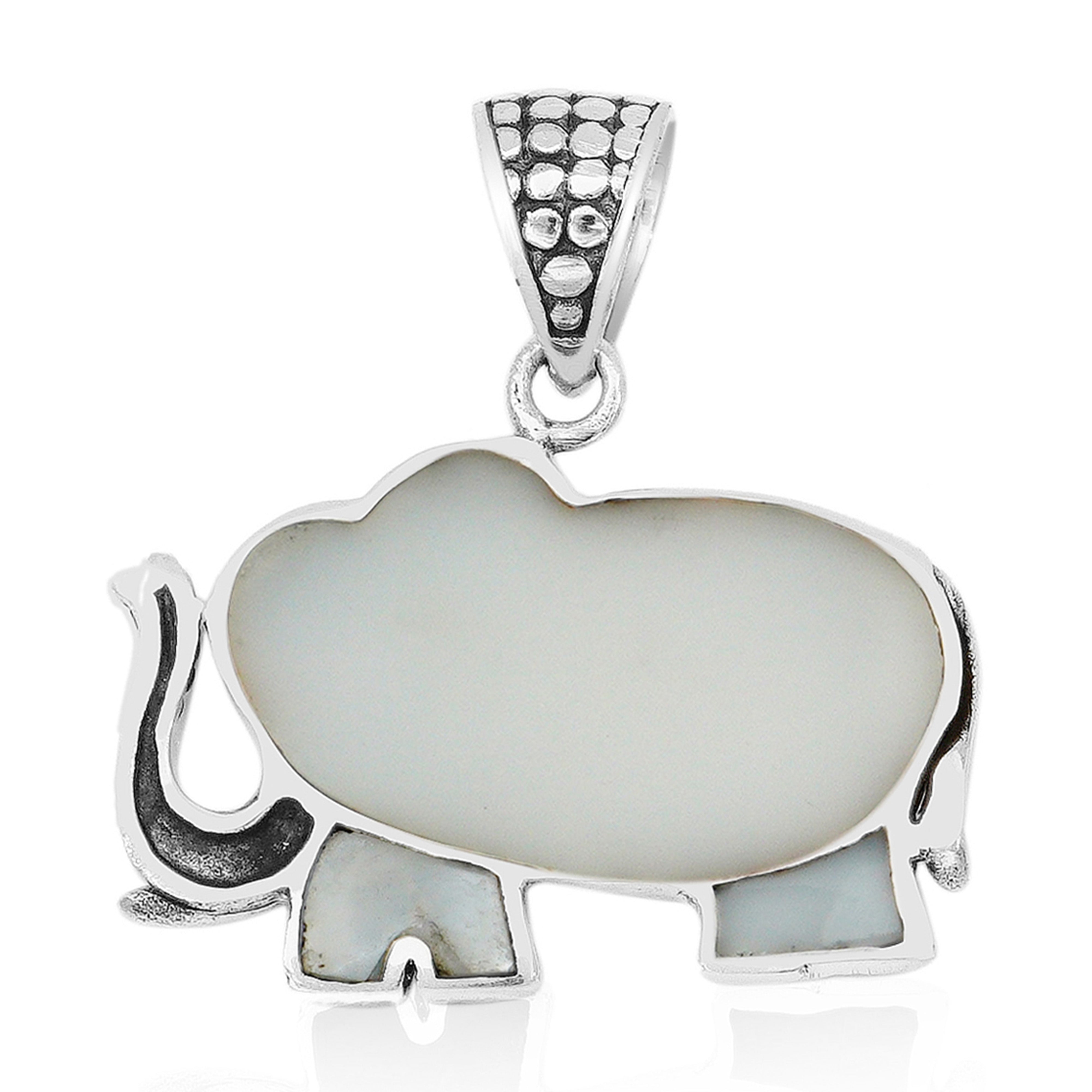 Balinese Artisan 925 Sterling Silver Elephant Pendant with Mother of Pearl