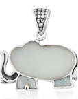 Balinese Artisan 925 Sterling Silver Elephant Pendant with Mother of Pearl