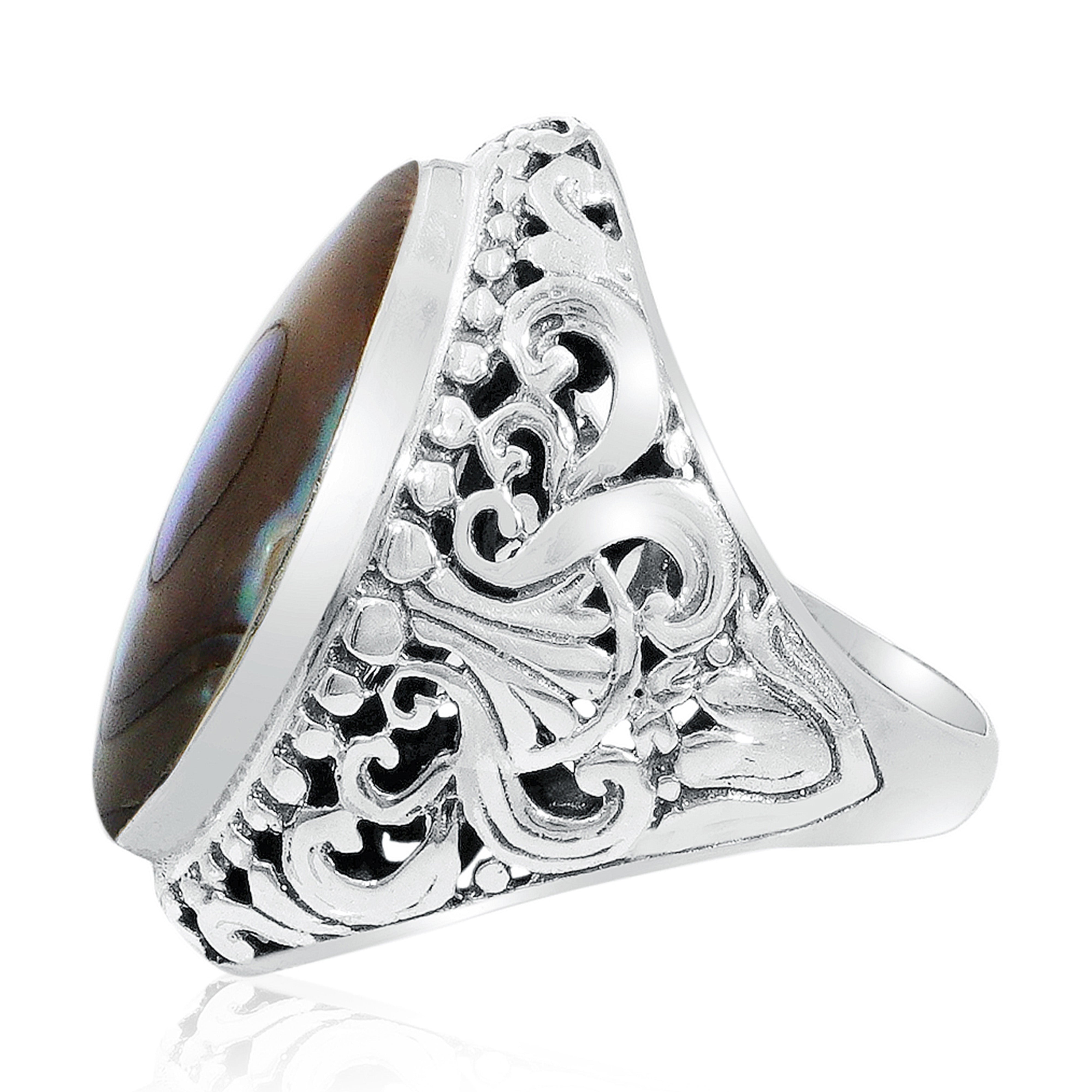 Balinese Artisan 925 Sterling Silver Ring with Abalone Shell