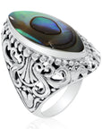 Balinese Artisan 925 Sterling Silver Ring with Abalone Shell