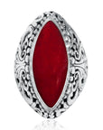 Balinese Artisan 925 Sterling Silver Ring with Red Coral